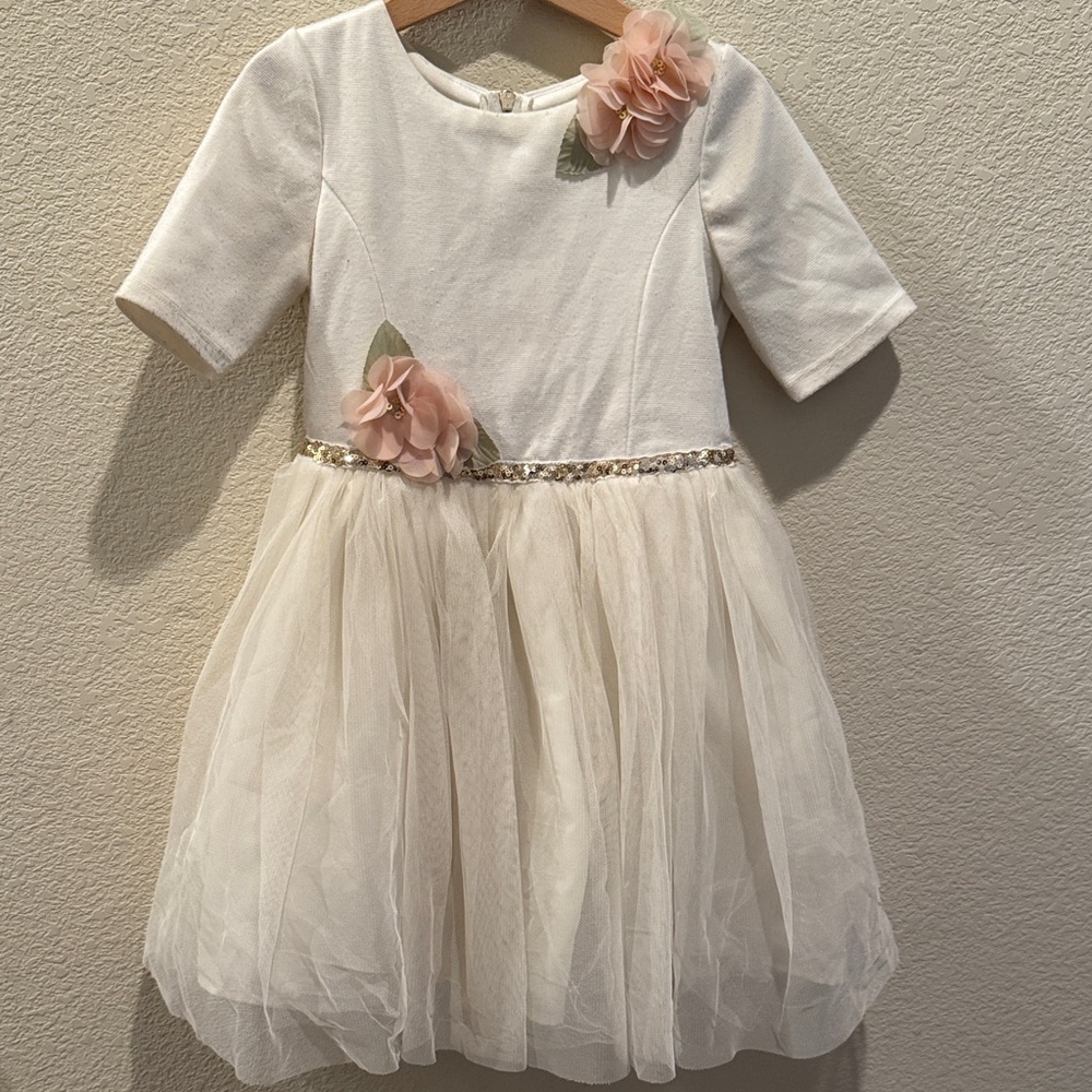 Zunie Cream Dress with Pink Floral Details